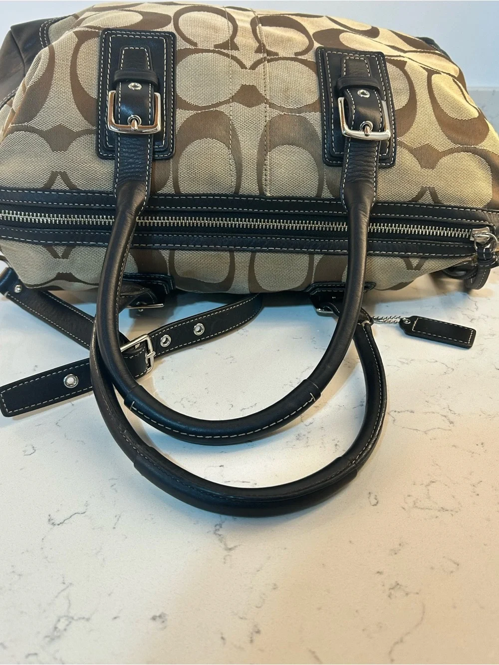 Coach Hampton Signature Satchel in Khaki Jacquard Canvas